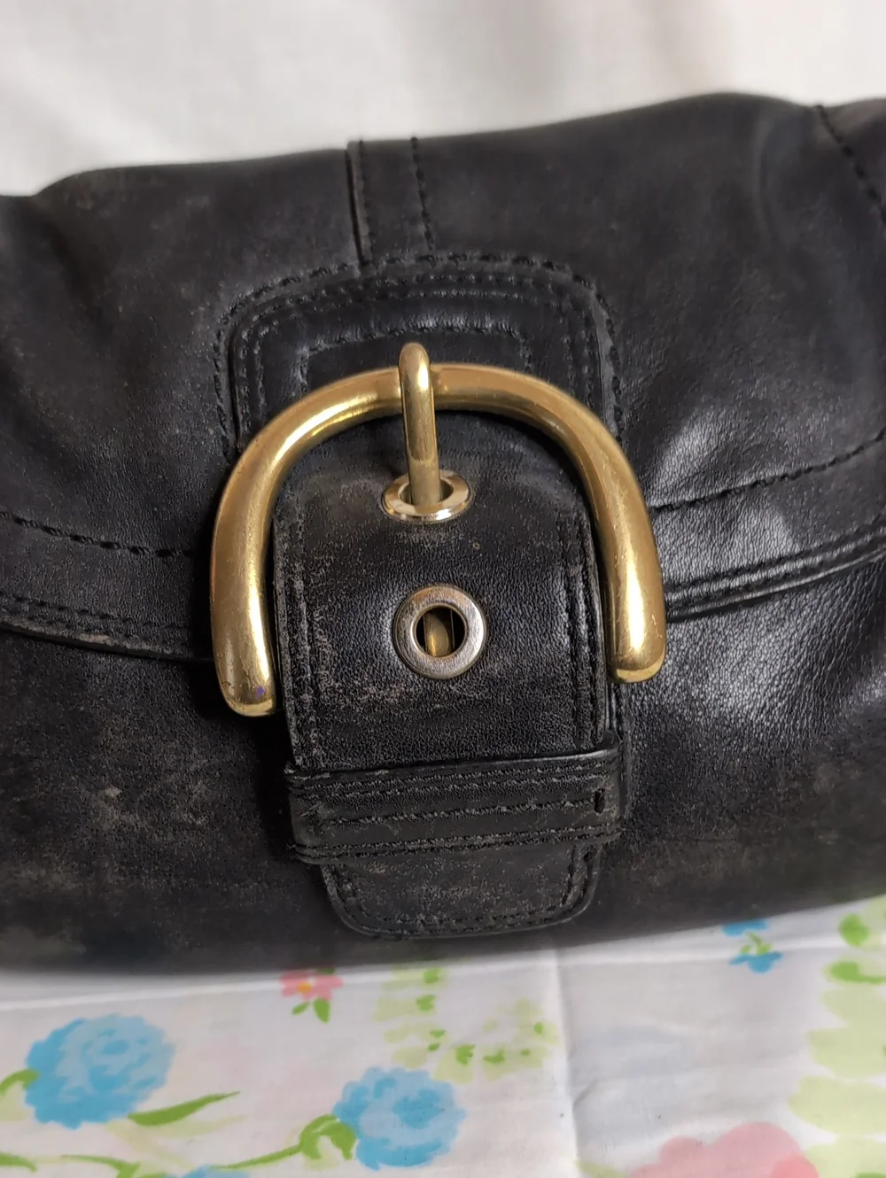 Vint. Coach Soho Flap Black Leather Shoulder Bag Purse